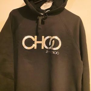 Jimmy Choo Oversize Hoodie. Black W/Silver Logo.